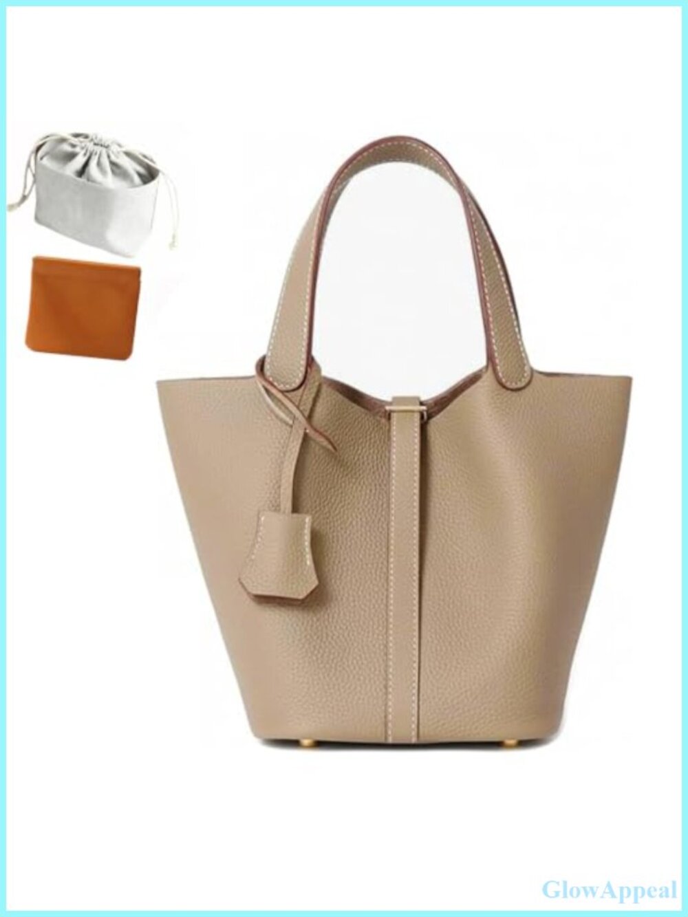 Genuine Leather Bucket Bag Lock Design Handbag Women